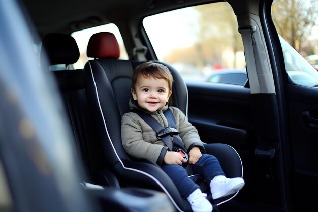 Niedliches Kind sitzt im Babyautositz im Auto