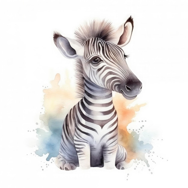 Niedliches kleines Zebra-Aquarell in Pastellfarbe mit weißem Hintergrund