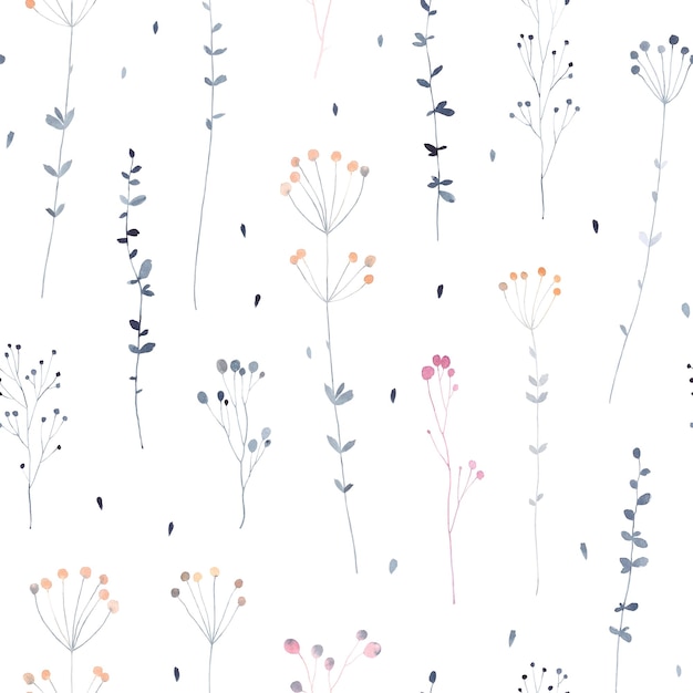 Niedliches nahtloses Muster mit verschiedenen wilden Blumen Aquarellhintergrund