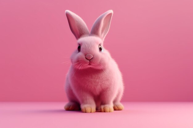 Niedliches rosa Kaninchen auf rosa Hintergrund Osterferienkonzept Kopierraum