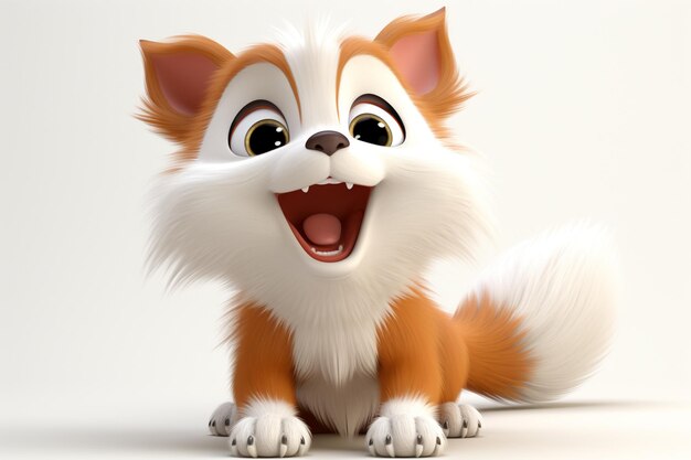 Niedliches Tier animiert auf weißem Hintergrund, animierte Ausdrücke im Cartoon-Stil, skurrile Ausdrücke, verspielte Ausdrücke, süße, fröhliche kleine Tiere