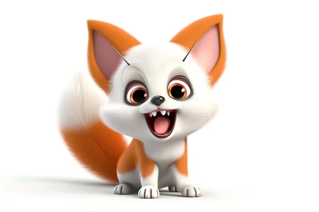 Niedliches Tier animiert auf weißem Hintergrund, animierte Ausdrücke im Cartoon-Stil, skurrile Ausdrücke, verspielte Ausdrücke, süße, fröhliche kleine Tiere