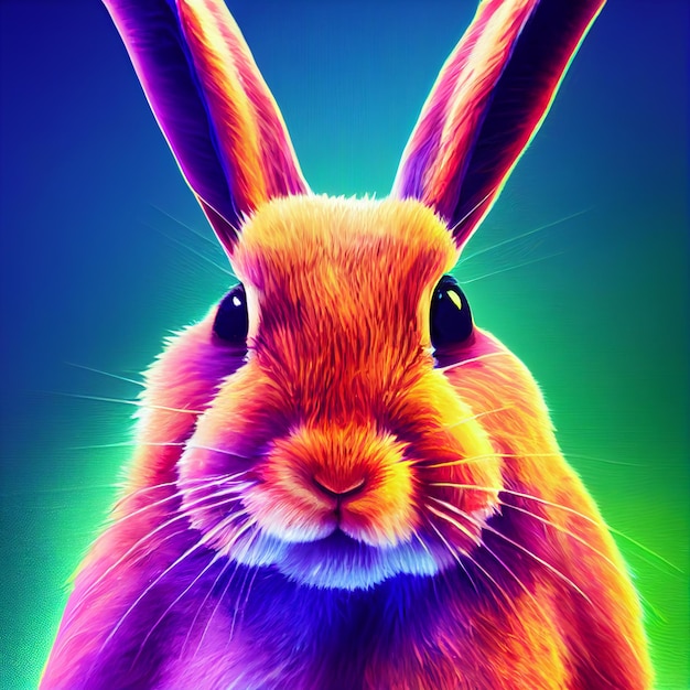 Niedliches Tier kleines hübsches buntes Kaninchenporträt aus einem Spritzer Aquarellillustration