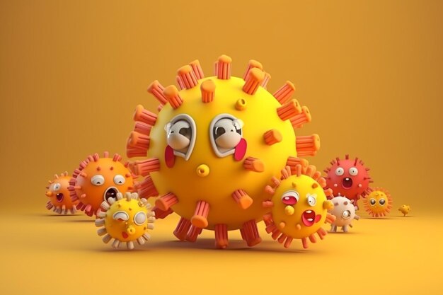 Niedliches Virus-Charakterelement, minimaler Hintergrund, 3D-Rendering