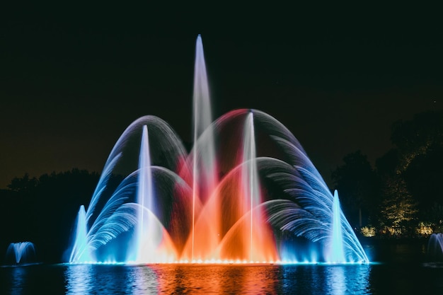 Niedriger Blickwinkel auf den Brunnen in der Nacht