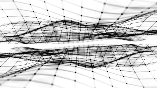 Niedriger polyschwarzer Schwarzweiss-Hintergrund des abstrakten polygonalen Raums mit Verbindungspunkten und Linien. Verbindungsstruktur. Futuristischer HUD-Hintergrund. 3D-Illustration