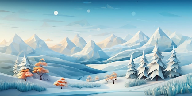 Niedrigpoly-Winterlandschaft mit Weihnachtsbaum