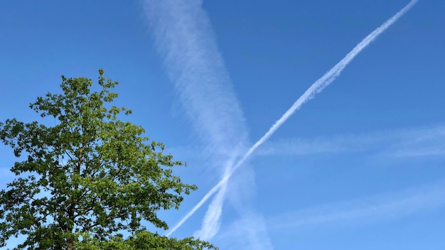 Foto niedrigwinkelansicht der dampfspur gegen den blauen himmel