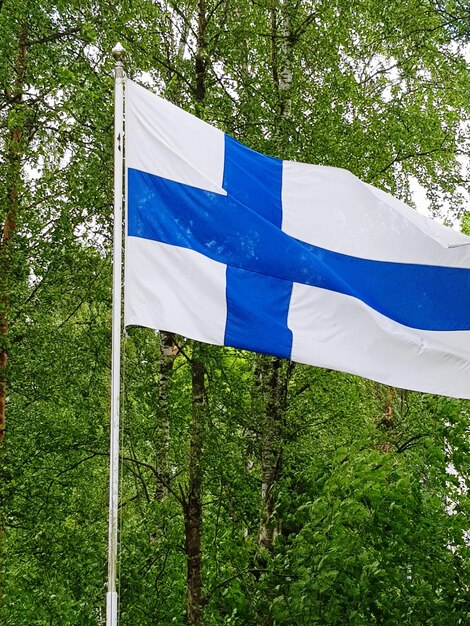 Foto niedrigwinkelansicht der flagge gegen bäume