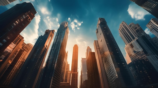 Niedrigwinkelansicht der Wolkenkratzer in der Stadt der Zukunft