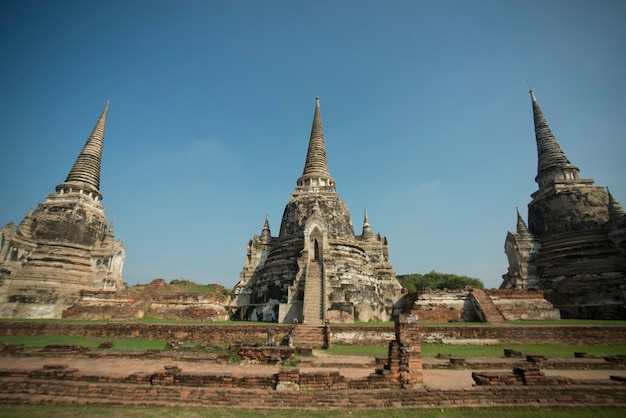 Niedrigwinkelansicht des buddhistischen Tempels vor klarem blauen Himmel