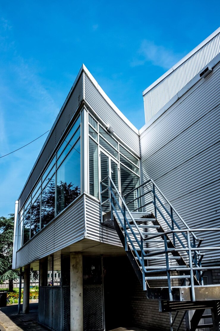 Foto niedrigwinkelansicht des modernen theatergebäudes gegen den blauen himmel