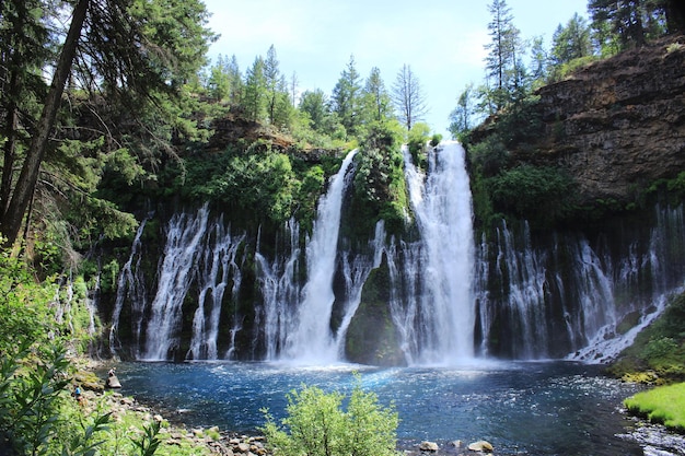 Niedrigwinkelansicht des Wasserfalls gegen den Himmel