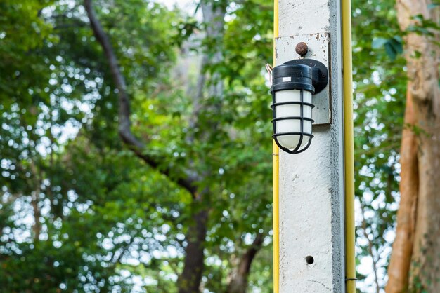 Niedrigwinkelansicht von Beleuchtungsgeräten auf Metallpfosten in einem öffentlichen Park