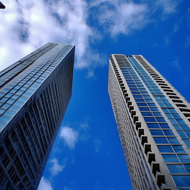 Foto niedrigwinkelansicht von wolkenkratzern im geschäftsviertel gegen den blauen himmel