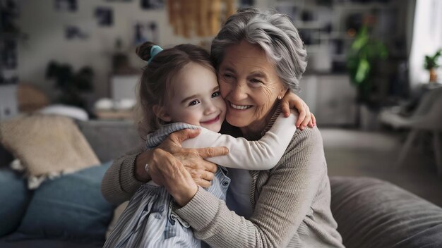 Foto la nieta abrazando a su abuela.