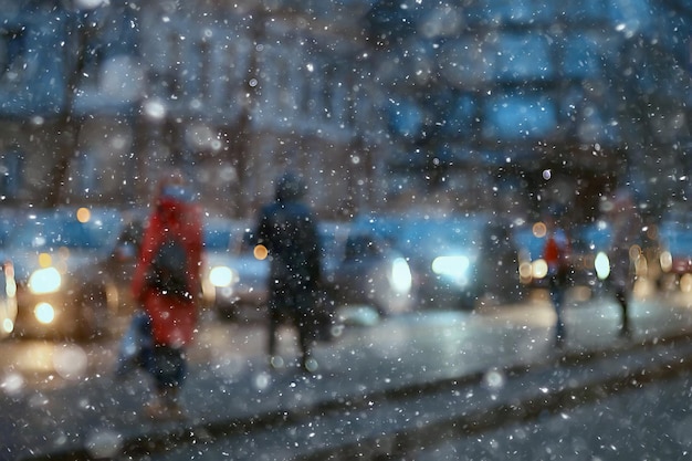 nieve abstracta fondo borroso luces de la ciudad, vacaciones de invierno año nuevo