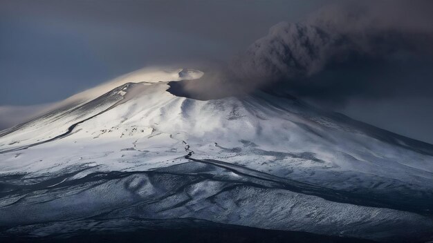 Foto nieve bajo ceniza volcánica en la cima del volcán etna en sicilia, italia