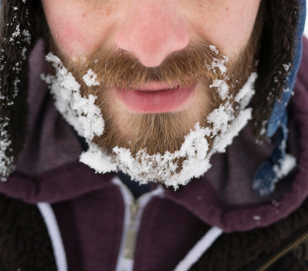 Nieve helada en la barba