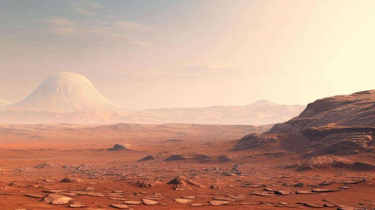 Foto nieve de marte la meseta de tharsis ilustración del sistema de investigación científica el fondo del polo solar la nieve de mars la meseta del tharsis