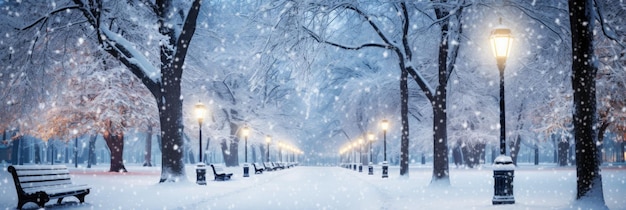 La nieve en un parque durante la temporada navideña