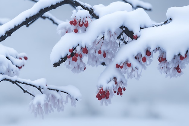 Nieve en la rama de un árbol