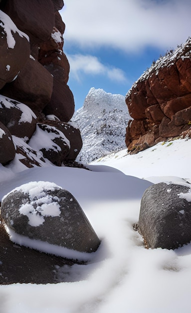 Nieve en las rocas de las montañas