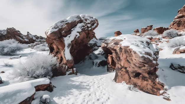 Nieve en las rocas y rocas.