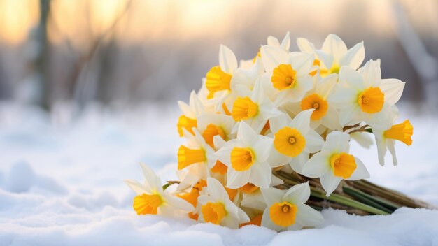 Foto la nieve la serenidad los narcisos blancos floreciendo en invierno