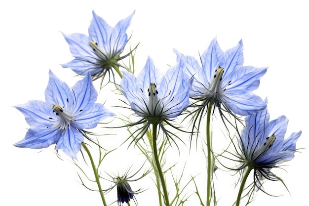 Nigella flor jardín tropical naturaleza sobre fondo blanco.