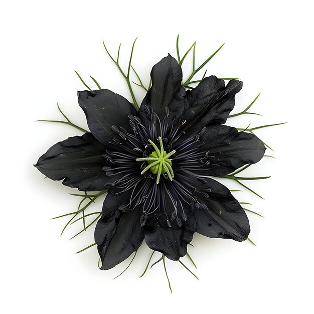 Nigella Flower With Jet Black e Cor Única as Flores um Clipart Isolado em Branco BG Natural