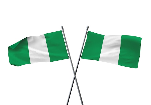 Nigeria Flaggen gekreuzt isoliert auf einem weißen Hintergrund d-Rendering