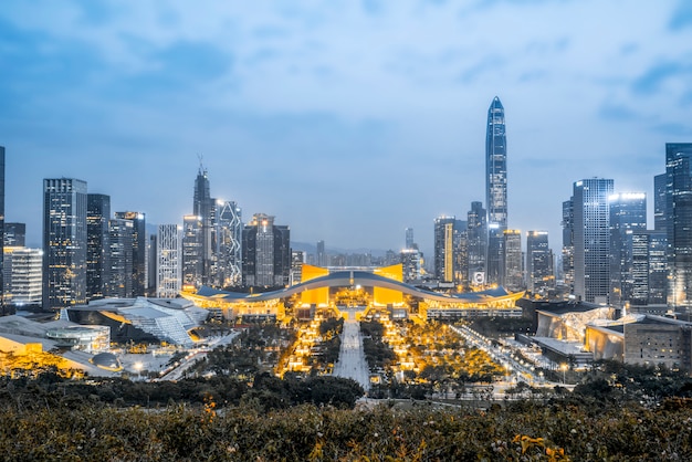 Nightscape da cidade de Shenzhen e arquitetura