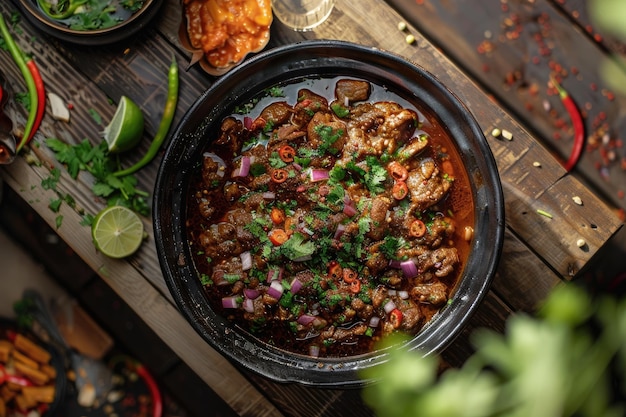 Nihari gosht o guiso de carne de res indio en un cuenco negro