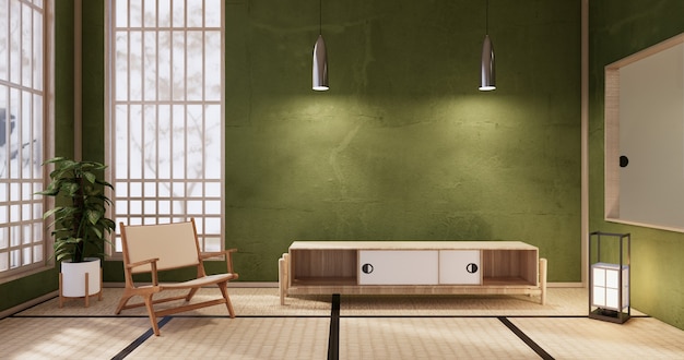 Nihon Green Room Design Interieur - Zimmer im japanischen Stil. 3D-Rendering