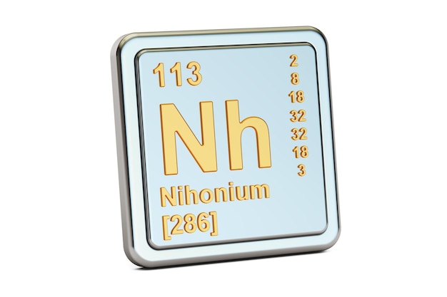 Nihonium Nh chemisches Elementzeichen 3D-Rendering