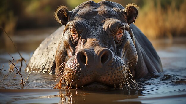 Nilpferd suhlt sich im Wasser