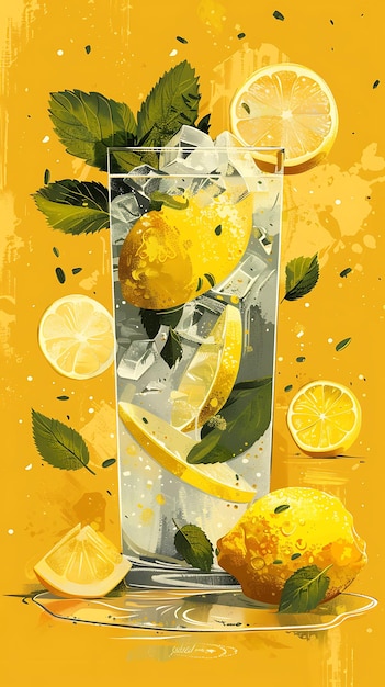 Nimbu Soda Limão e Soda Decoração Cores frescas e gaseificadas Ilustração Alimentos Bebidas Sabores indianos