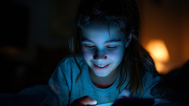 Foto niña adolescente usando su teléfono inteligente en casa