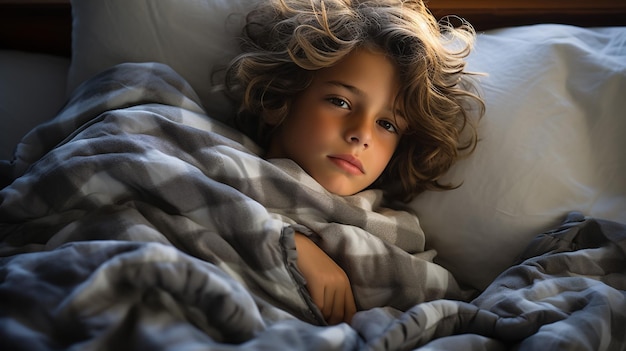 Una niña adorable durmiendo con un juguete en su cama.