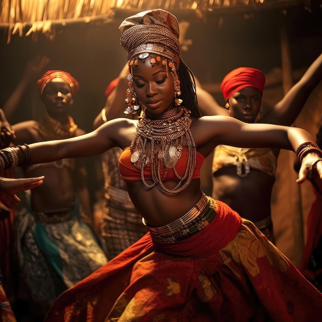 Niña africana bailando el baile nacional con ropa africana