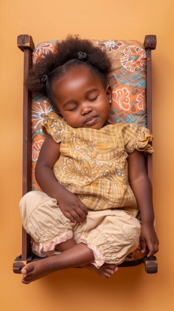 Niña africana durmiendo sonriendo en el pequeño colchón