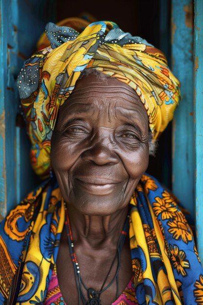 Niña africana hermosa mujer negra con piel oscura cultura tradicional y ropa turbante belleza natural