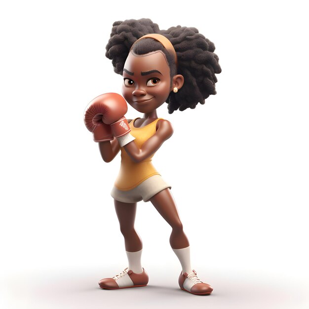 Niña afroamericana con guantes de boxeo en un fondo blanco