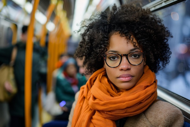 Niña afroamericana en el metro