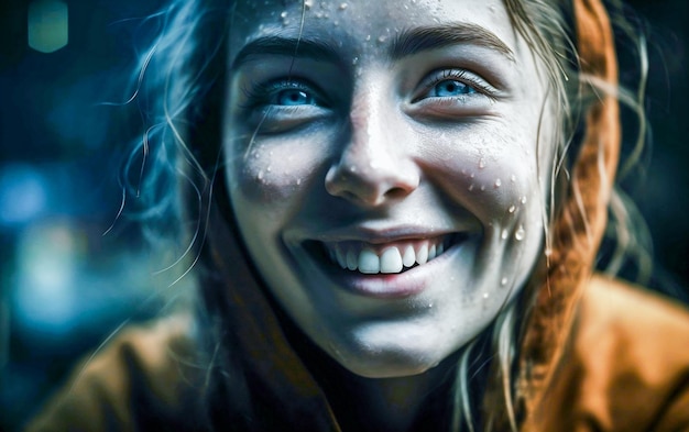 Foto una niña con agua en la cara sonriendo