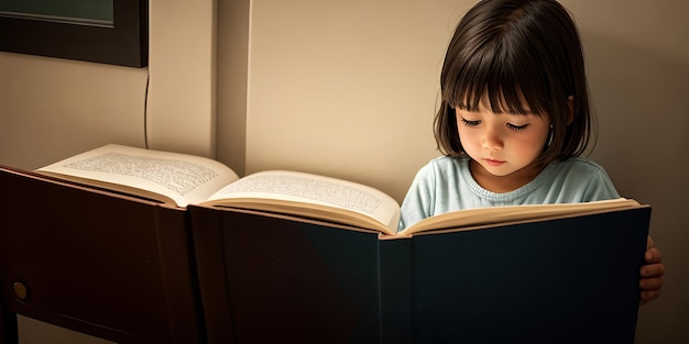 Niña aprendiendo a leer de un libro