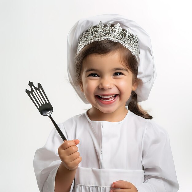 Niña árabe en la cocina cocinando