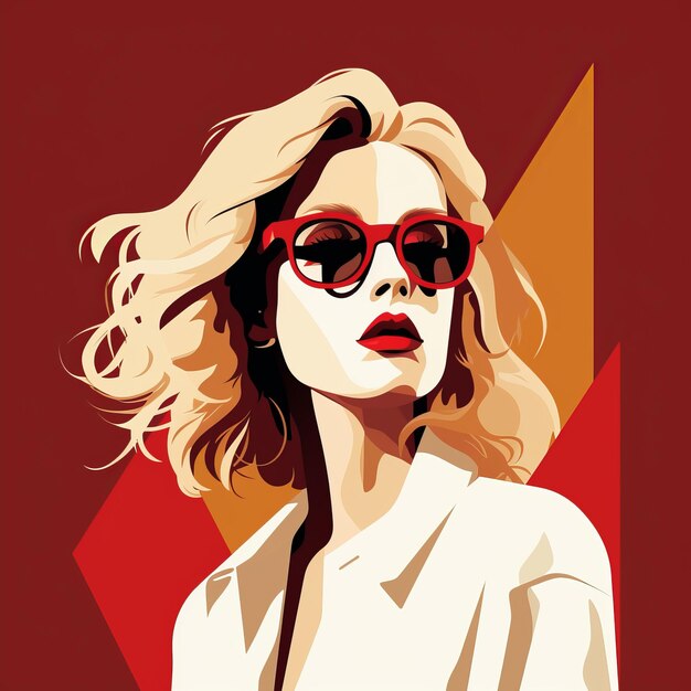 Foto niña de arte pop con gafas de sol rojas arte ilustrativo vectorial