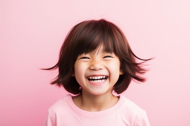 Una niña asiática con una expresión risueña.